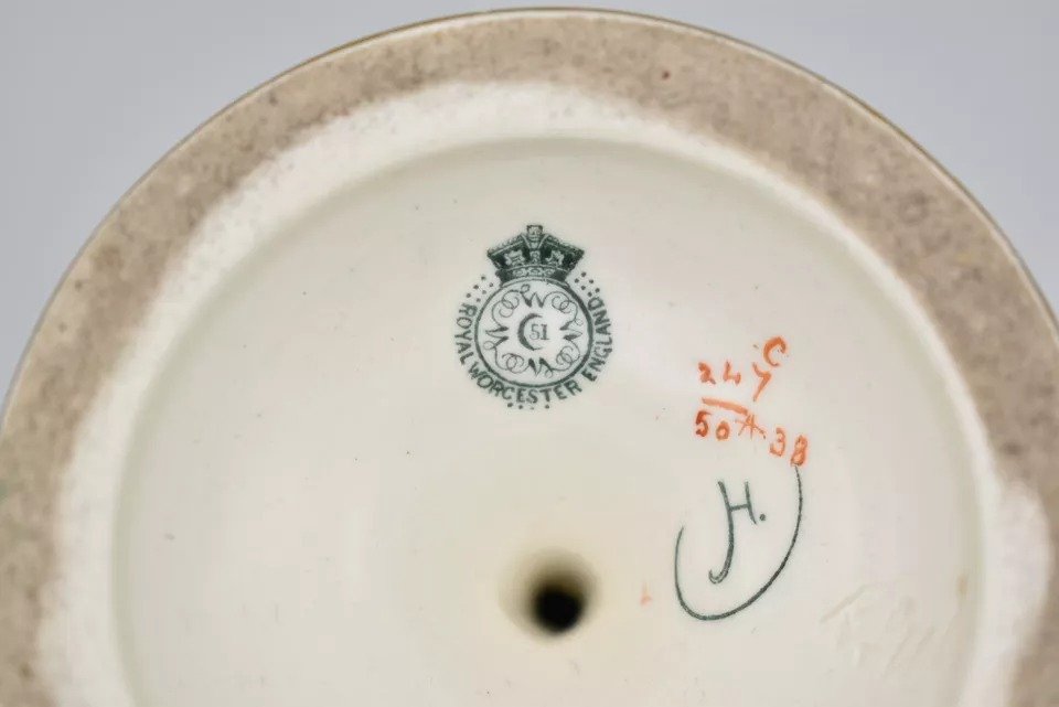Vase Cabinet Royal Worcester 1907 Paon, Peint Par C.v. White Et A.c. (arthur) Lewis-photo-6