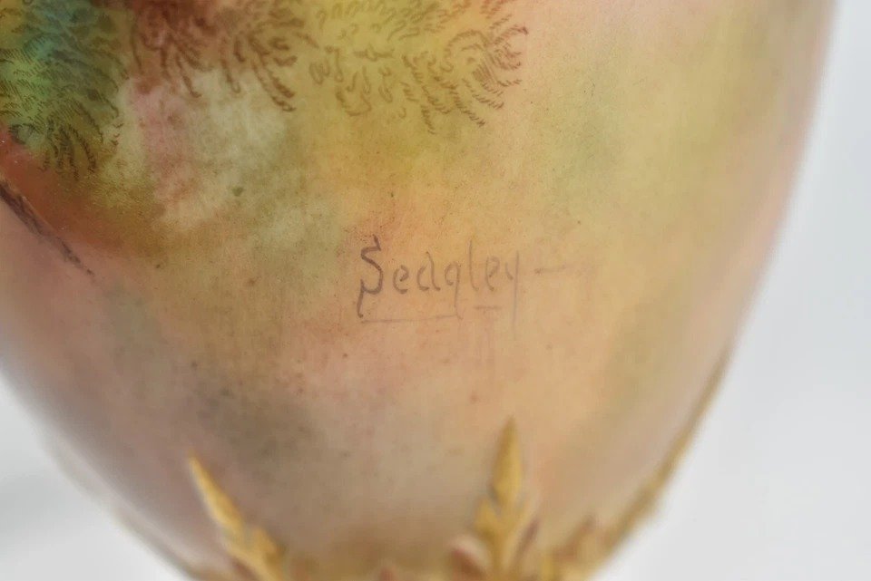 1912 Royal Worcester Peacock Pedestal Vase And Cover By Walter Sedgley-photo-1