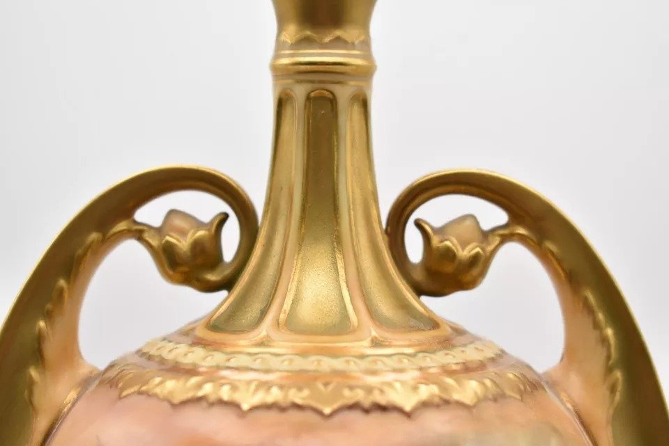 1912 Royal Worcester Peacock Pedestal Vase And Cover By Walter Sedgley-photo-6