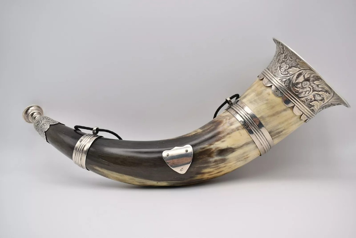 John Meek Cor De Chasse En Argent Victorien De 1847 Avec Poinçon Et Détails
