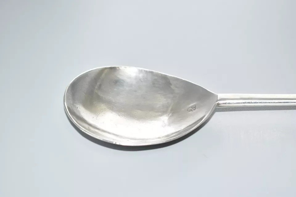 Cuillère Antique à Sceau En Argent Massif De 1630, Poinçonnée 'ig'.-photo-7