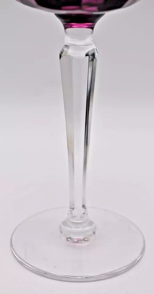 8 Val Saint Lambert Purple Petal Shaped Cut Glass Crystal Hock Wine Glasses-photo-3