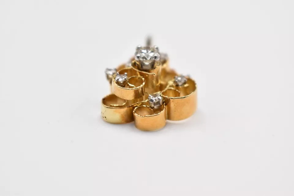 Pendentif Vintage Or 18ct, Diamant Taille Brillant, Forme Goutte Fantaisie.-photo-2