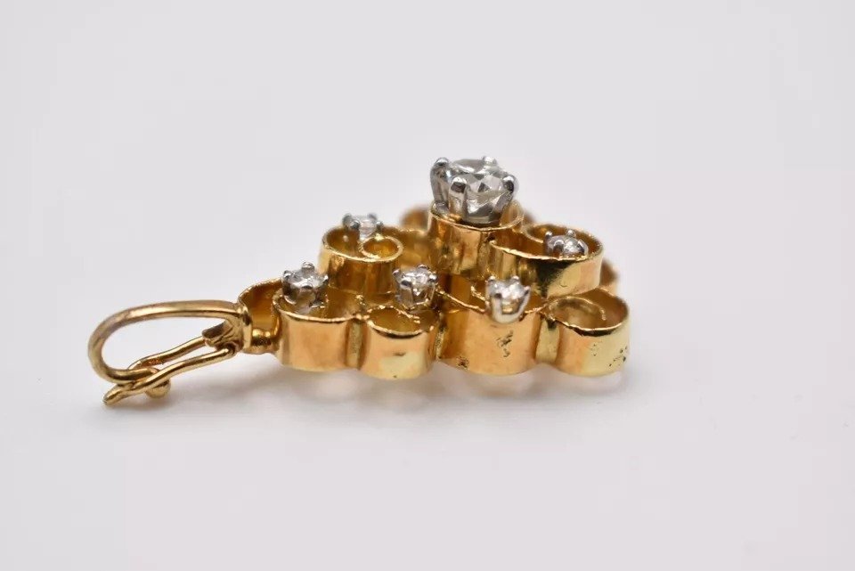 Pendentif Vintage Or 18ct, Diamant Taille Brillant, Forme Goutte Fantaisie.-photo-8