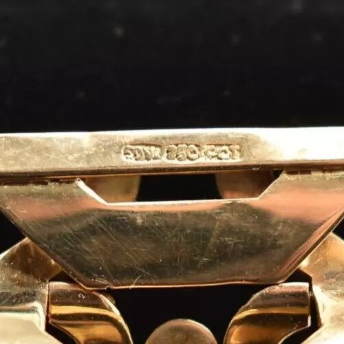 Vintage Mid Century Italian Wide Tank Bracelet & Brooch 750 18ct Gold-photo-2