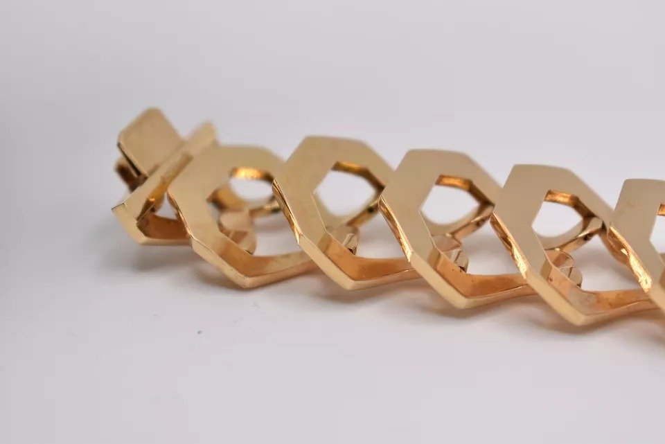 Vintage Mid Century Italian Wide Tank Bracelet & Brooch 750 18ct Gold-photo-4