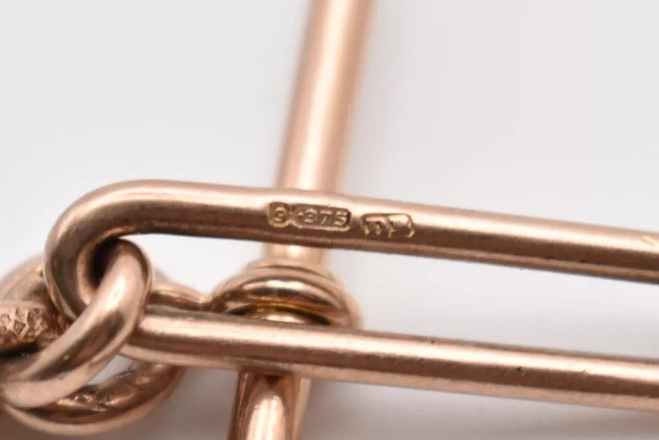 9ct Rose Gold Birmingham Trombone Link Albert Chain 32 Cm 37.5g-photo-1