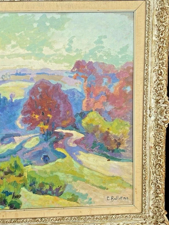 Clementine Ballot (1879-1964) Autumn In Pont Charraud Signed Dated 1918-photo-3