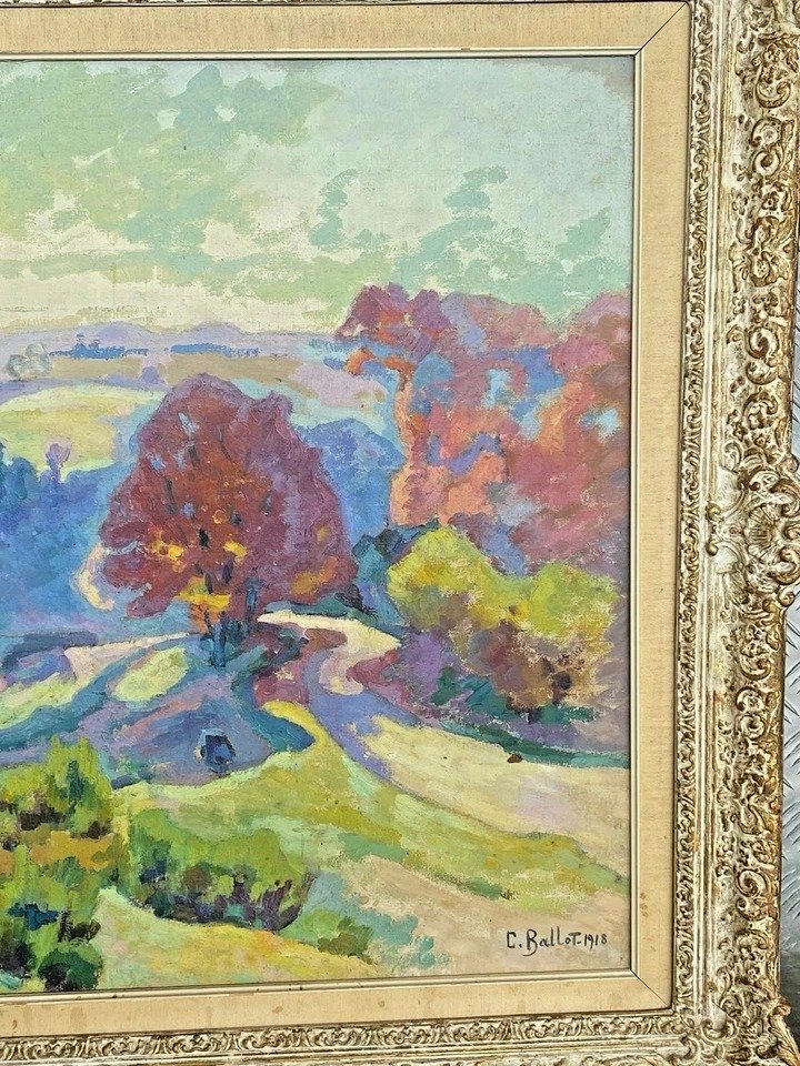 Clementine Ballot (1879-1964) Autumn In Pont Charraud Signed Dated 1918-photo-8