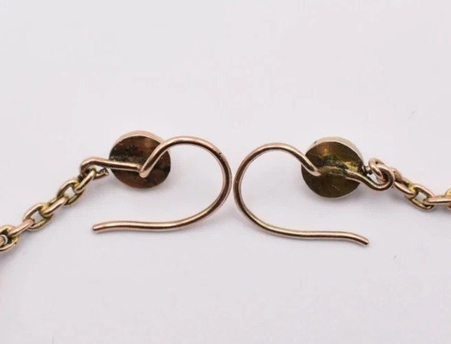 Boucles d'Oreilles Pendantes Anciennes Victoriennes En Or 18ct, Corail Et Perles-photo-2