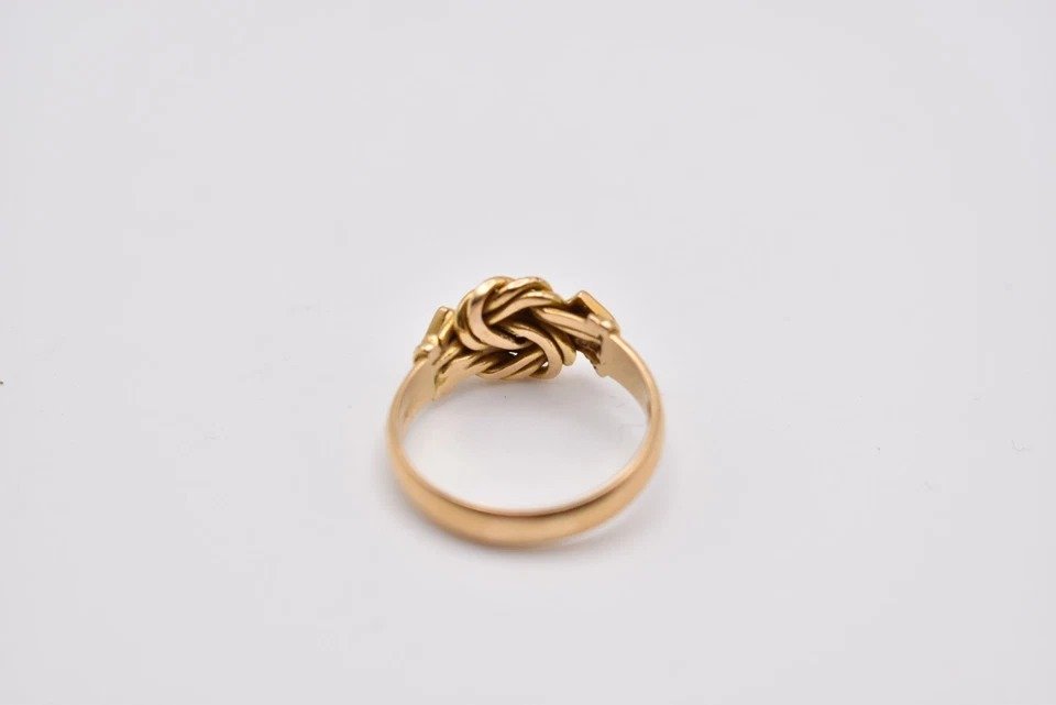 Bague Nœud d'Amour Victorienne En Or 18ct Sertie De Trois Diamants Poinçonnée Hm. Wl B/ham 1894-photo-4