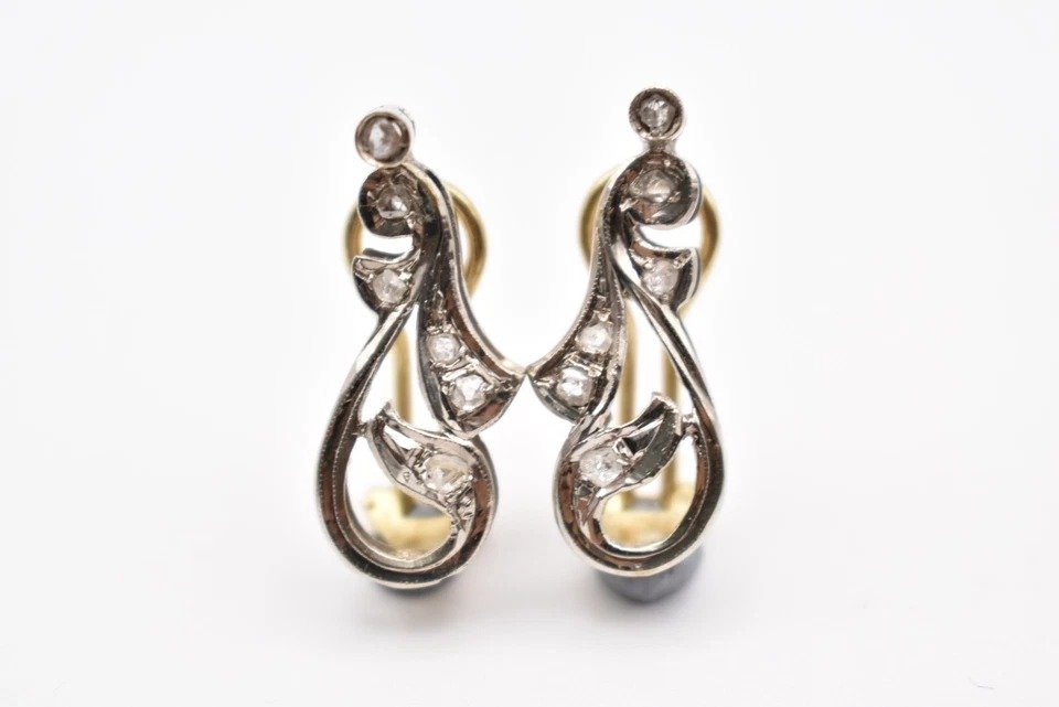 Boucles d'Oreilles Or Blanc/jaune, 1 Carat De Diamants, Milieu Du Siècle, Années 1950-photo-2