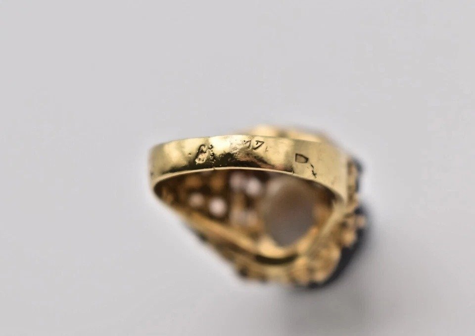 Bague Vintage En Or 14ct Avec Opale Et Saphirs En Grappe Surélevée-photo-1
