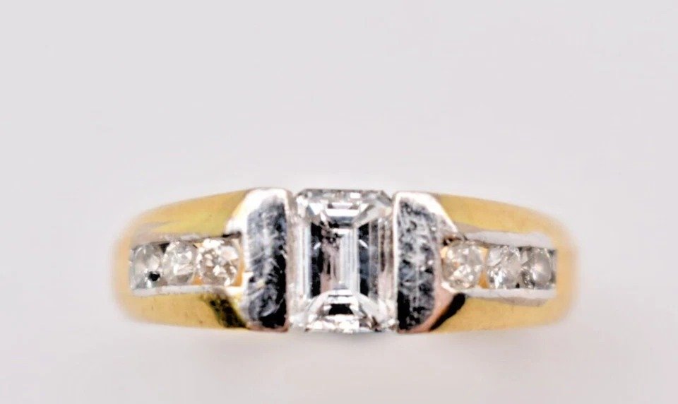 Vintage Italian 7 Stone 0.60 Carat Diamond 18ct White & Yellow Gold Ring-photo-4