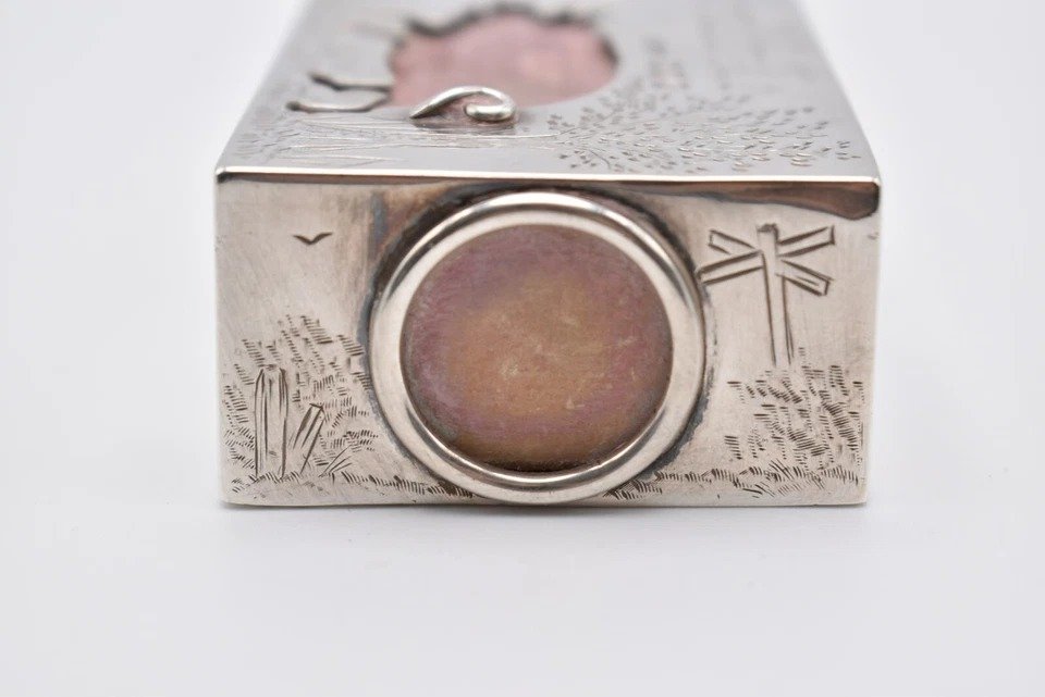 1892 Victorian Solid Silver Andrew Barrett & Sons Novelty Pig Match Box Cover-photo-3