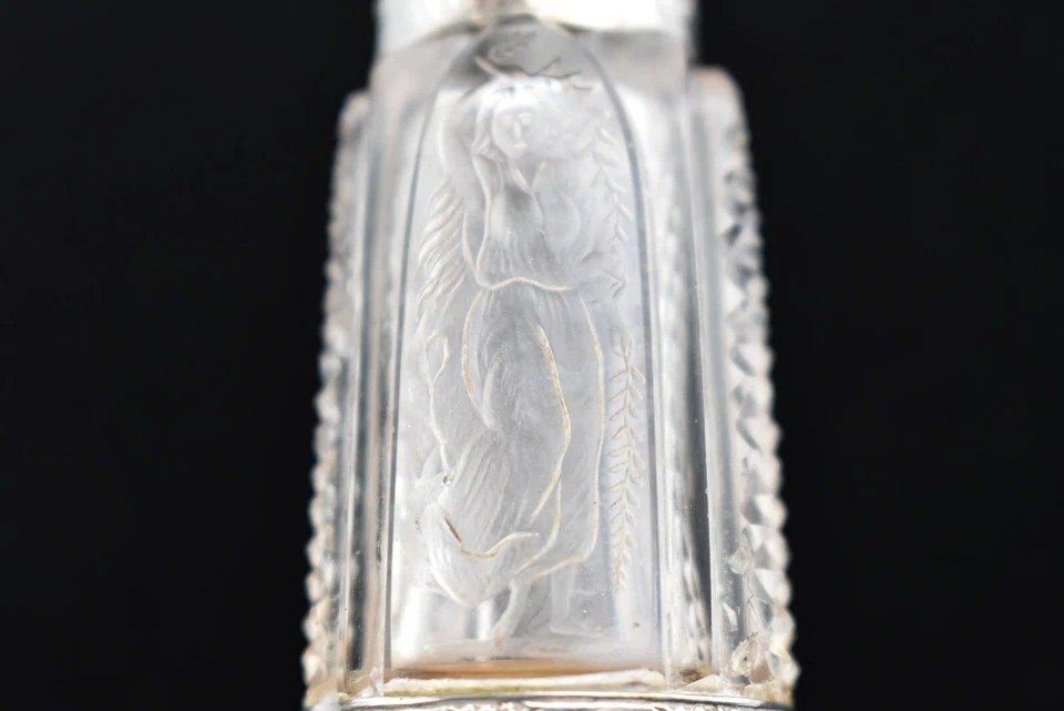 Flacon à Parfum Double En Verre Taillé Et Gravé, Détails En Argent Gravé, Antique.-photo-3