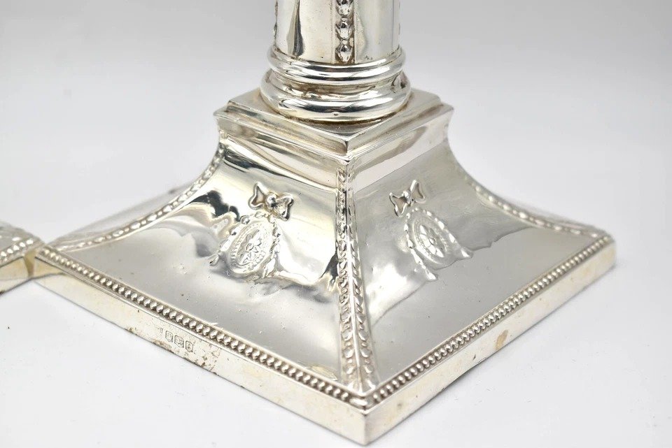Pair Of Silver Hallmarked Candlesticks 1918 Sheffield Thomas Bradbury & Sons Ltd-photo-2