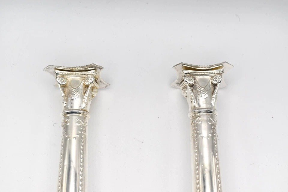 Pair Of Silver Hallmarked Candlesticks 1918 Sheffield Thomas Bradbury & Sons Ltd-photo-3