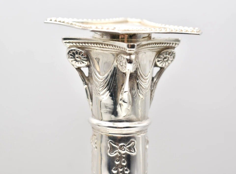 Pair Of Silver Hallmarked Candlesticks 1918 Sheffield Thomas Bradbury & Sons Ltd-photo-4