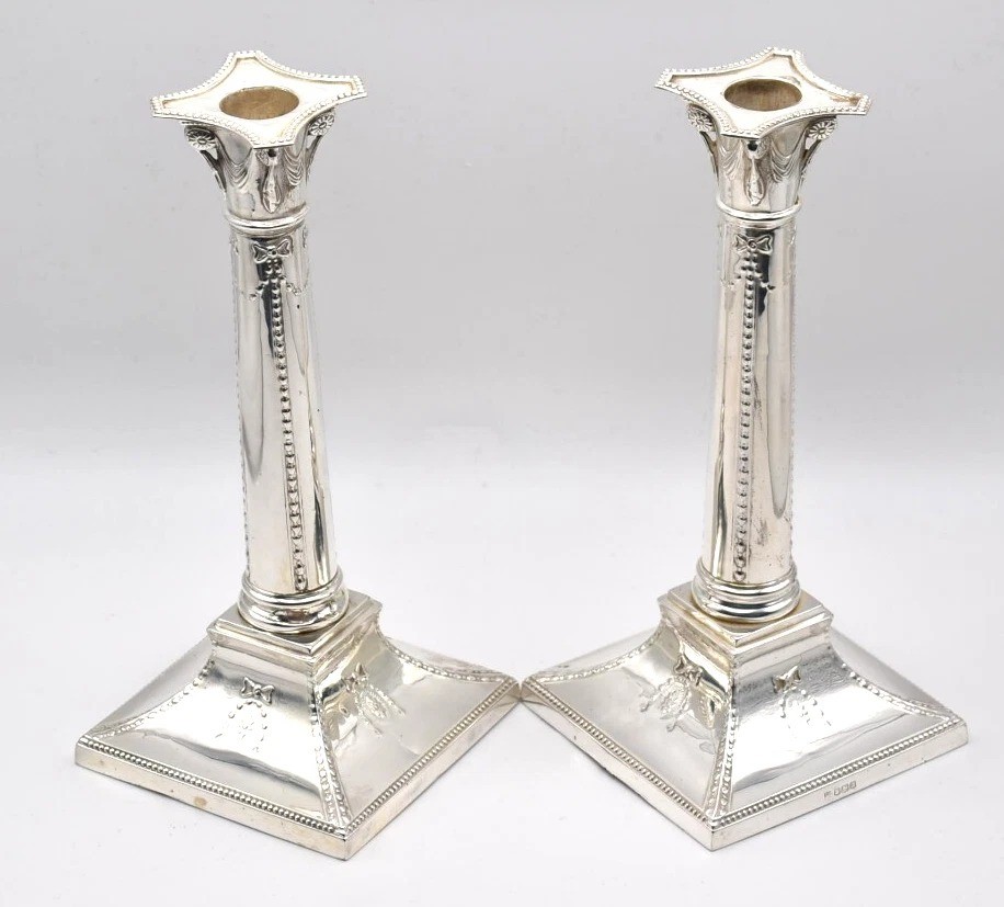 Pair Of Silver Hallmarked Candlesticks 1918 Sheffield Thomas Bradbury & Sons Ltd
