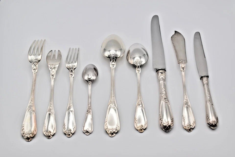 Antique Souche-lapparra French 925 Sterling Silver 72 Piece Cutlery Set Cased-photo-3