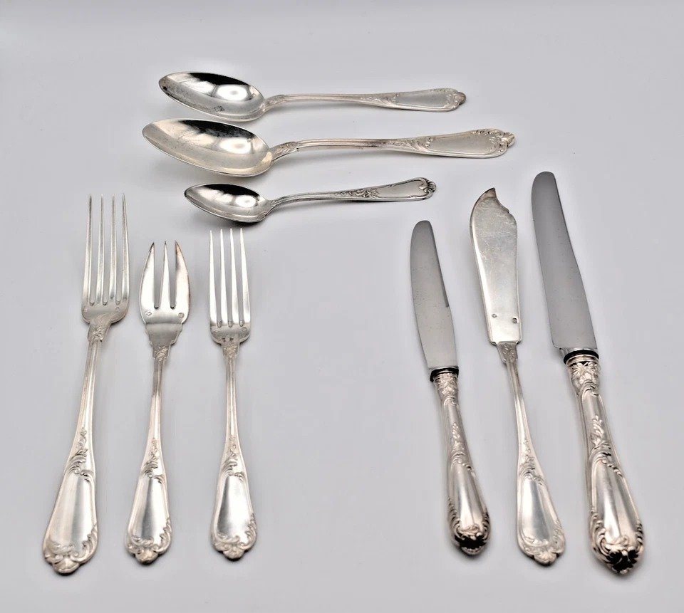 Antique Souche-lapparra French 925 Sterling Silver 72 Piece Cutlery Set Cased-photo-4