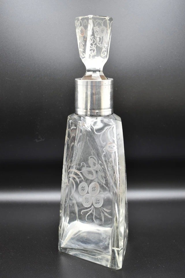 Carafe En Verre Cristal Antique Orfèvrerie Produx Saint Hilaire Avec Collerette En Argent 950-photo-4