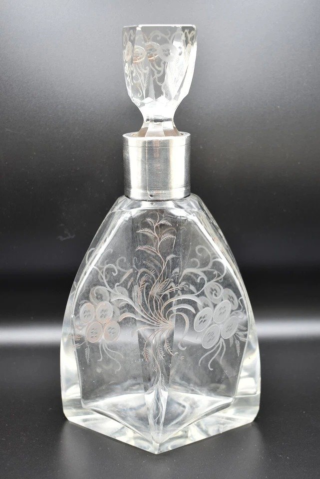 Carafe En Verre Cristal Antique Orfèvrerie Produx Saint Hilaire Avec Collerette En Argent 950-photo-7