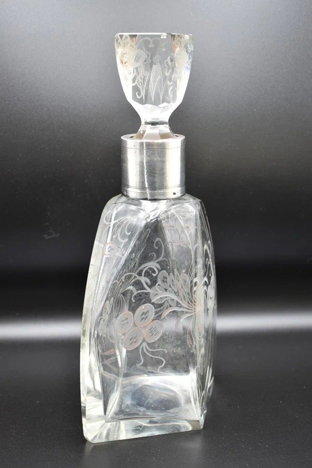 Carafe En Verre Cristal Antique Orfèvrerie Produx Saint Hilaire Avec Collerette En Argent 950-photo-8