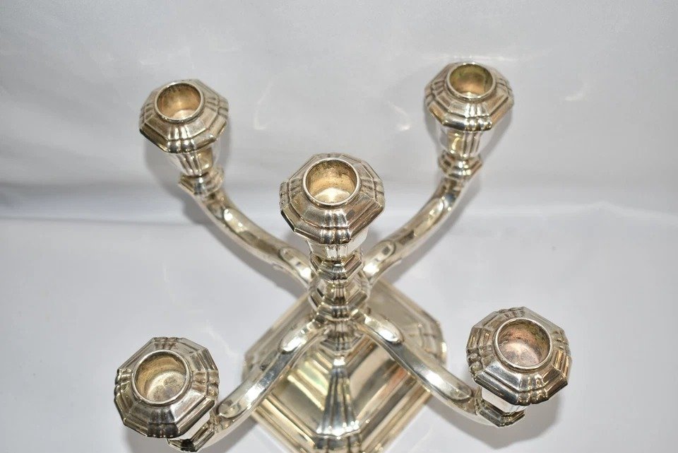 Pair Of 835 Silver The Golden Tankard Jewelers Curaco 5 Head Candlestick Holder-photo-2
