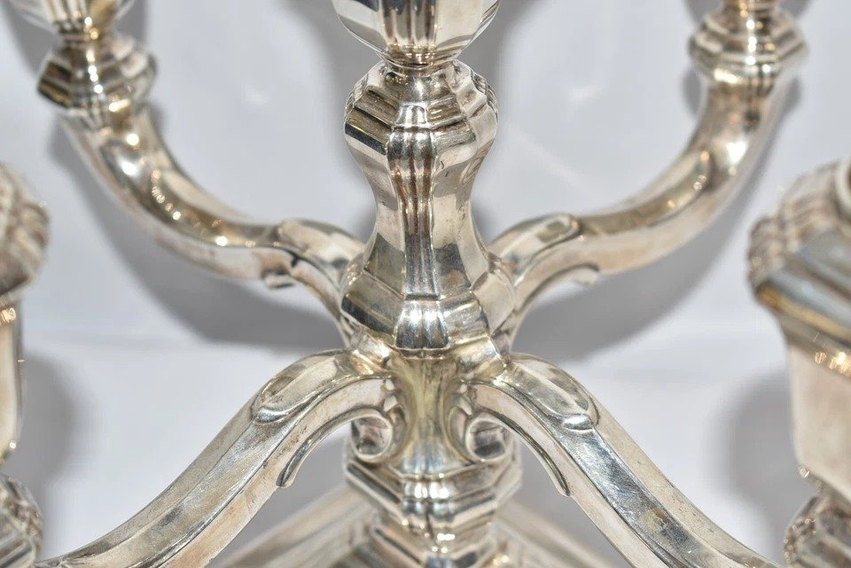 Pair Of 835 Silver The Golden Tankard Jewelers Curaco 5 Head Candlestick Holder-photo-5