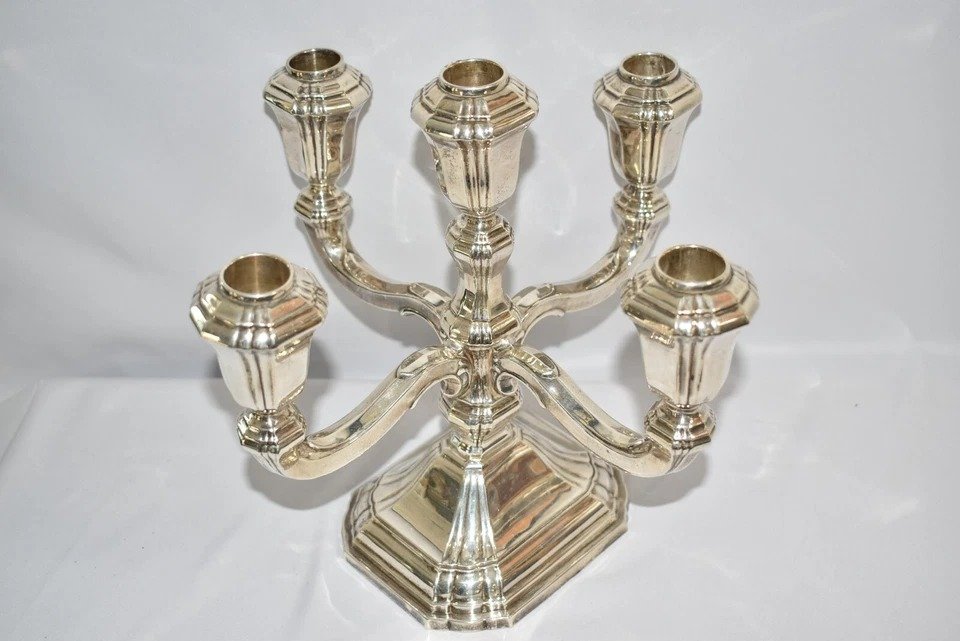 Pair Of 835 Silver The Golden Tankard Jewelers Curaco 5 Head Candlestick Holder-photo-7