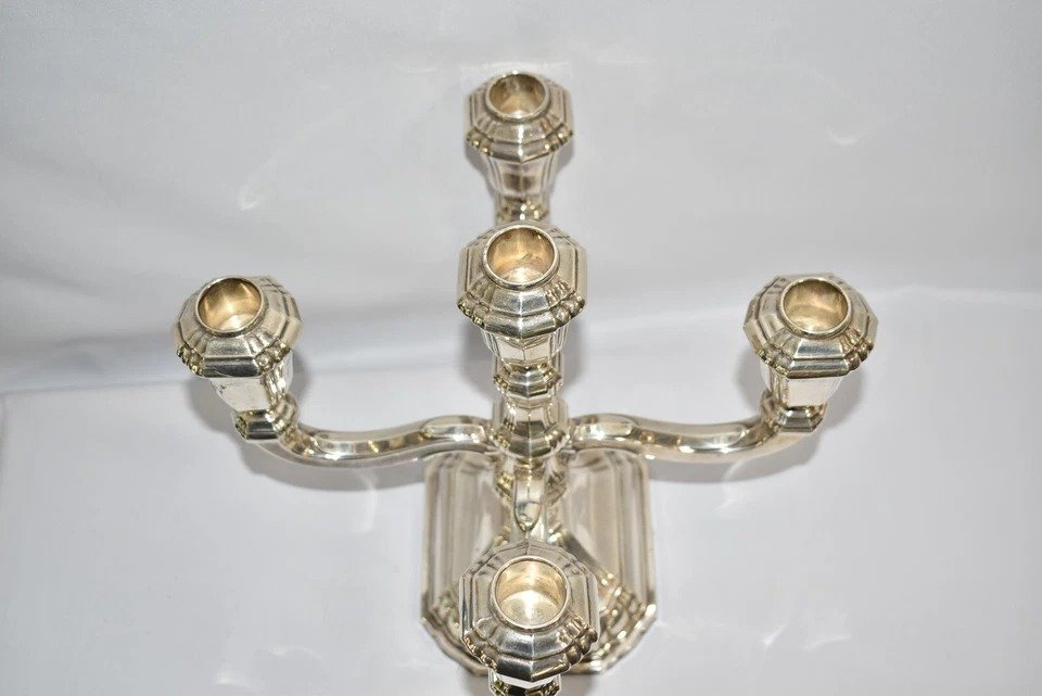 Pair Of 835 Silver The Golden Tankard Jewelers Curaco 5 Head Candlestick Holder-photo-8