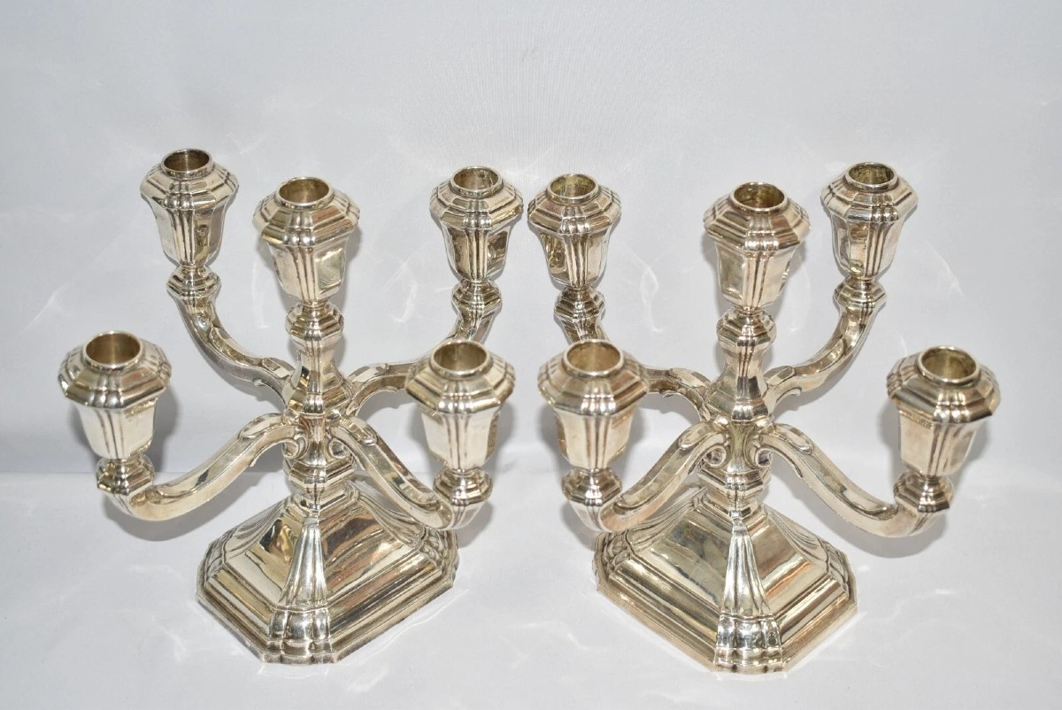 Pair Of 835 Silver The Golden Tankard Jewelers Curaco 5 Head Candlestick Holder