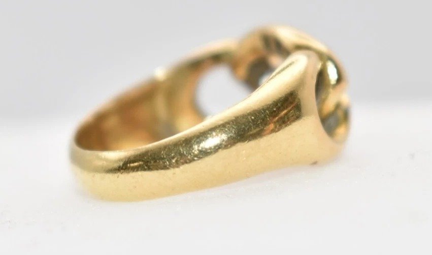 Bague Vintage Or 18k, 6 Diamants Taille Brillant, Style Nœud Curb, Taille L-photo-3