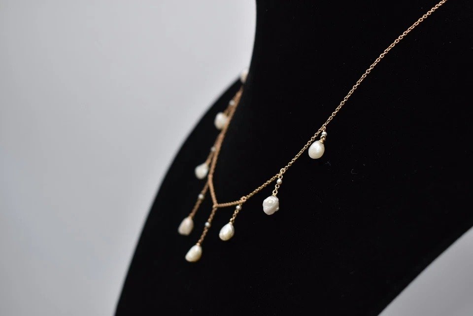 Collier/pendentif Antique Victorien Or Rose 14ct Perles De Semence & Améthyste 15" 6,3g-photo-6
