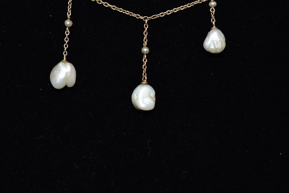 Collier/pendentif Antique Victorien Or Rose 14ct Perles De Semence & Améthyste 15" 6,3g-photo-7