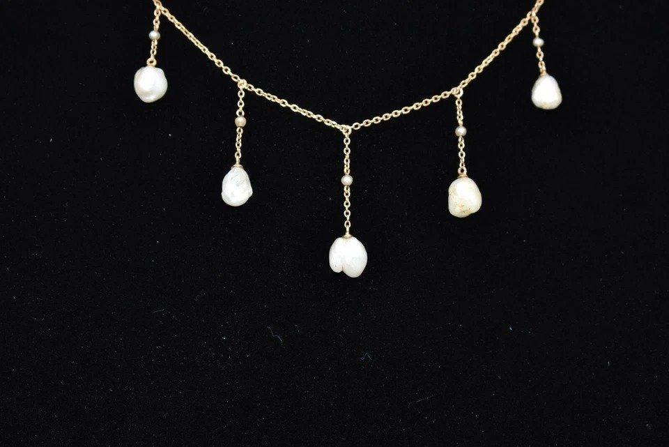 Collier/pendentif Antique Victorien Or Rose 14ct Perles De Semence & Améthyste 15" 6,3g-photo-8