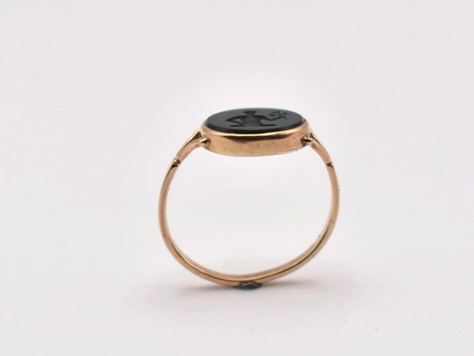 Bague Intaille En Or 15ct Géorgienne – Figure Classique Avec Branche d'Olivier Vers 1800-photo-2