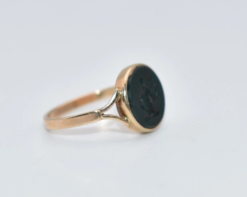 Bague Intaille En Or 15ct Géorgienne – Figure Classique Avec Branche d'Olivier Vers 1800-photo-4