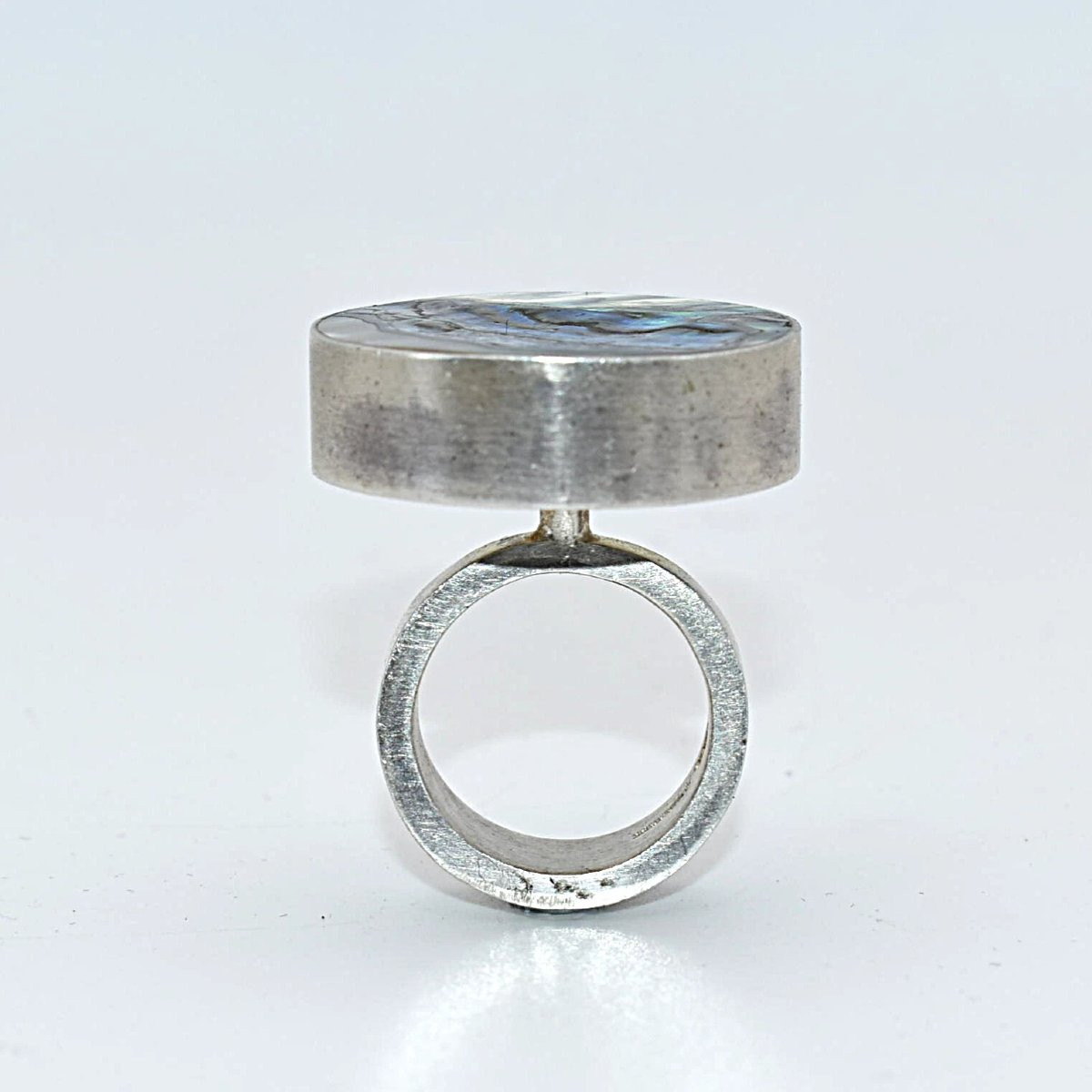 Bague moderniste en argent sterling et nacre d'ormeau – Arne Johansen, milieu du siècle, années-photo-2