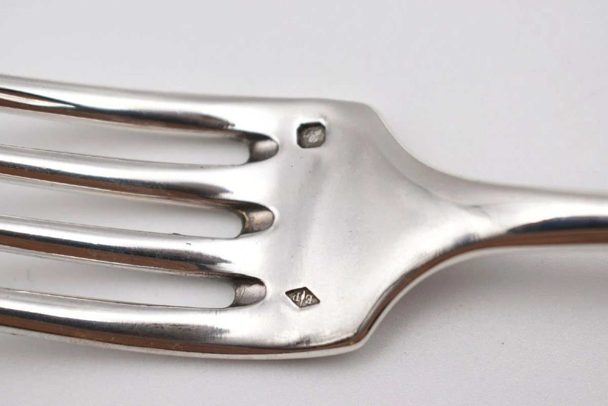 Ménagère ancienne en argent français du XIXe siècle – 6 cuillères et 6 fourchettes – 825 g-photo-4