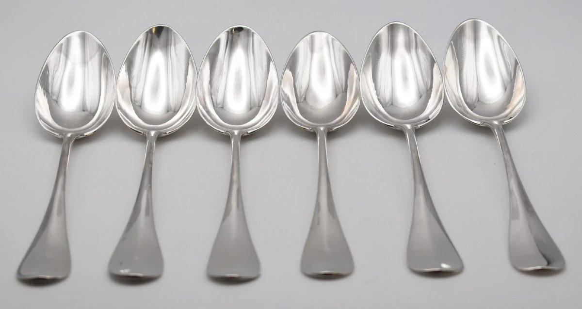 Ménagère ancienne en argent français du XIXe siècle – 6 cuillères et 6 fourchettes – 825 g-photo-5