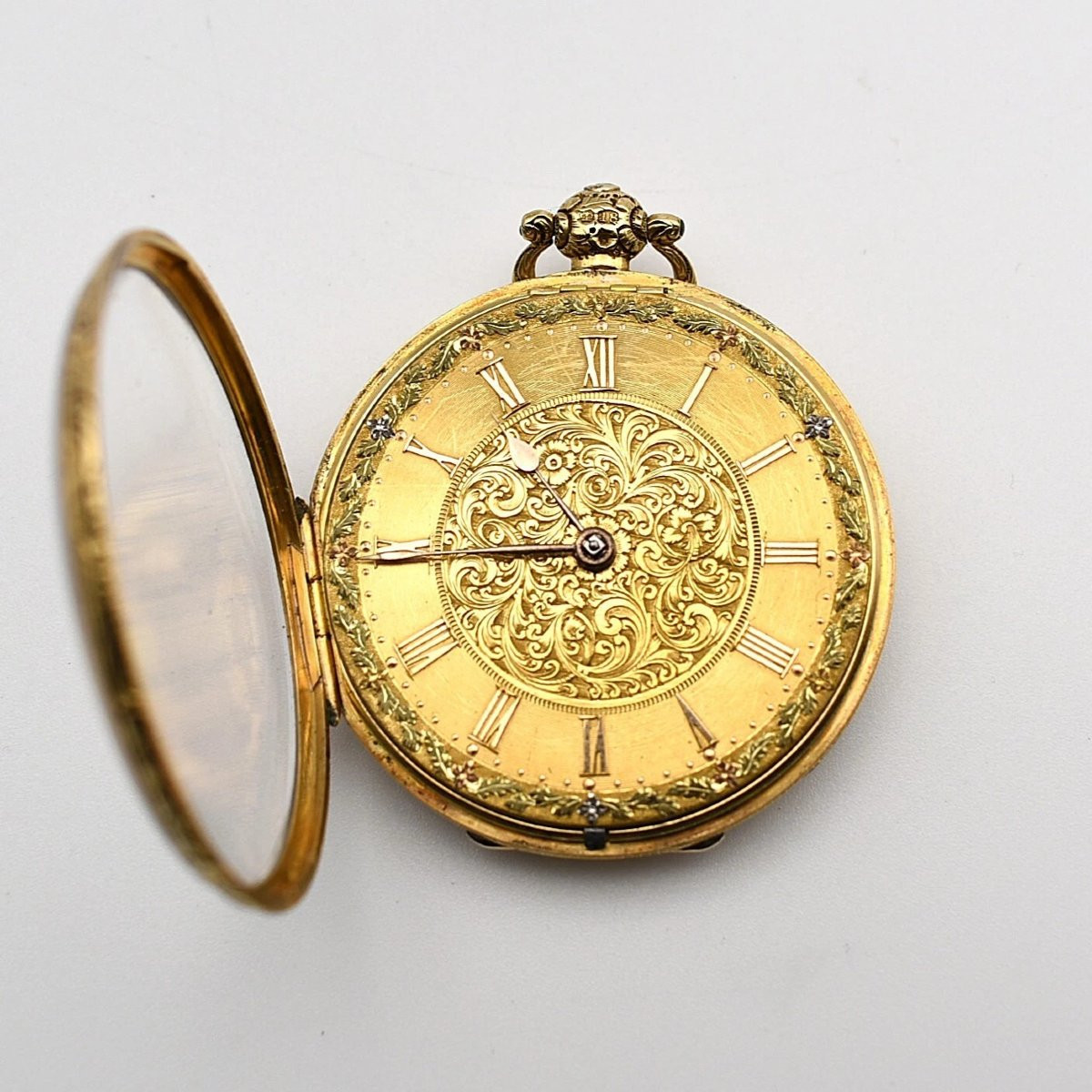 Large Antique Ornate 18ct Gold Fusee Pocket Watch F. E. Massey London 47mm-photo-3