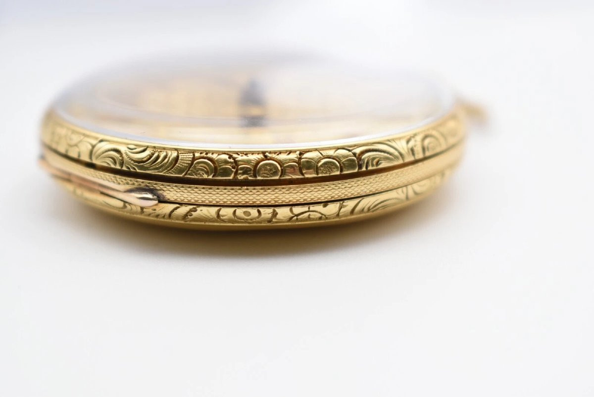 Large Antique Ornate 18ct Gold Fusee Pocket Watch F. E. Massey London 47mm-photo-4