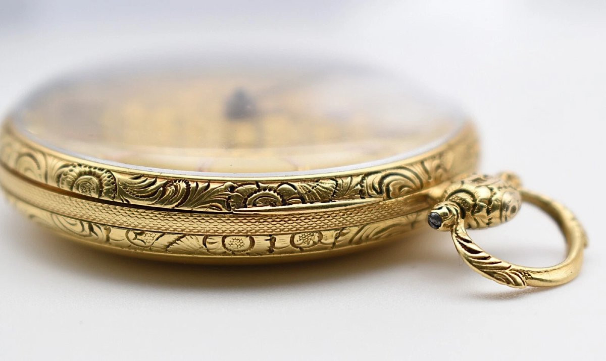 Large Antique Ornate 18ct Gold Fusee Pocket Watch F. E. Massey London 47mm-photo-5