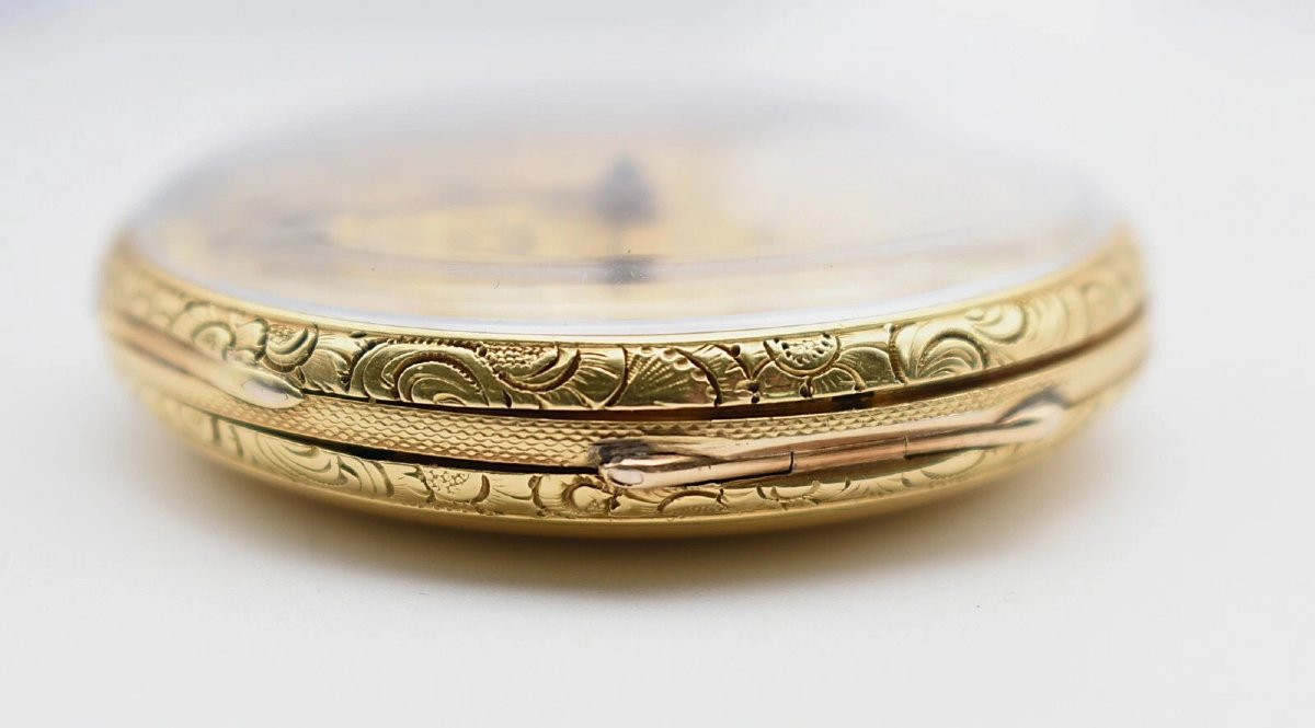 Large Antique Ornate 18ct Gold Fusee Pocket Watch F. E. Massey London 47mm-photo-7