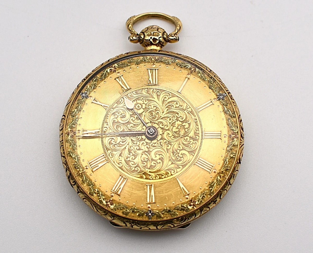 Large Antique Ornate 18ct Gold Fusee Pocket Watch F. E. Massey London 47mm