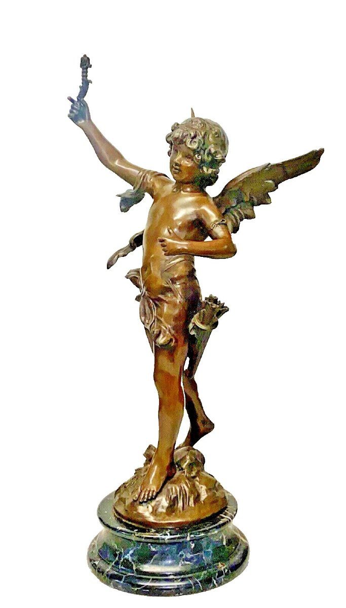 A Large Bronze Sculpture Of Cupid By Louis Auguste Moreau Signed Ca 19th Century-photo-3