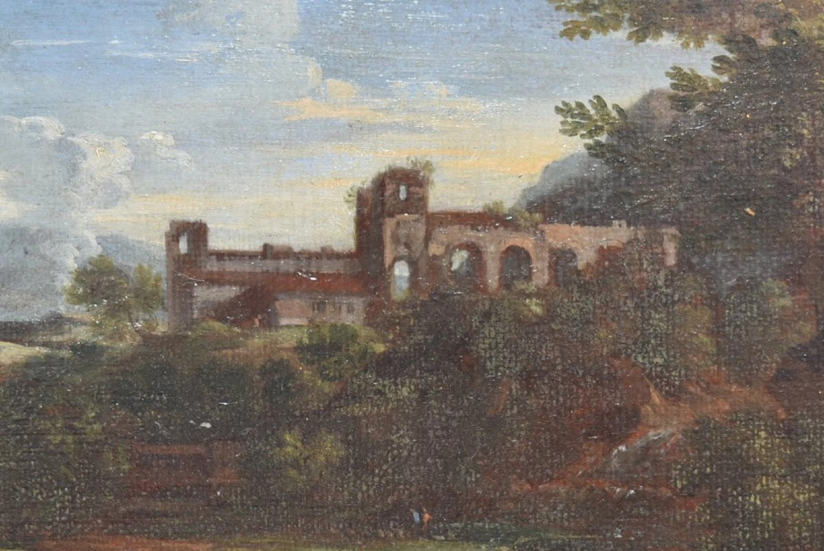 Francesco Zuccarelli Antique Ca 1720 Classical Landscape Painting Original Frame-photo-4
